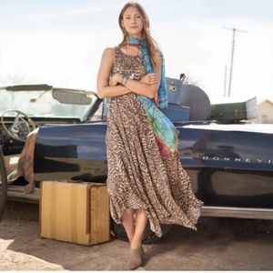 Sundance Salma Midi Neutral Animal Print Cream Brown Dress